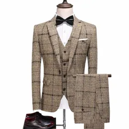 coat Pants Vest British Style Slim Fit| Plaid Large Size 5XL Wedding Groom High End 3 Pieces Suits Set Jacket Blazers Trousers 911n#