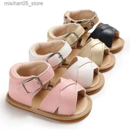 Sandals Summer Baby Girl Sandals Princess PU Strap Flat Non slip Rubber Sole Lightweight Baby Bed Shoes Newborn Girl Q240328