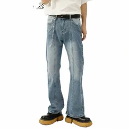 ins Fi Straight Jeans da uomo a figura intera Y2k Pantaloni a gamba larga Four Seass Loose Simple Distred W Micro Flare Pants 60fA #