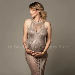 Maternidade pogal adereços vestidos sexy malha crochê vestido longo para po shoot pogal para mulher 240321