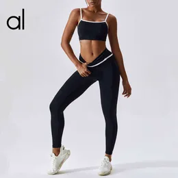 Al Yoga Gym Fitness Tvådelar Set For Women Sharice Color Contrast Naken Tight Montering Running Sports Shock-Absorbing Quick Torking Fitness Yoga Suit