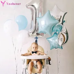 Gravestones 1st Happy Birthday Sier Blue Foil Number Balloons First Baby Boy Girl Party Decorations My 1 One Year Ballons Supplies Globos