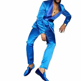 костюмы для мужчин синий элегантный костюм Terno Hombres Slim Fit свадебный жених формальный Ocn из двух частей куртка брюки высокое качество A1gK #