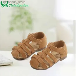 Sandals Claladoudou genuine leather gladiator sandals suitable for children girls solid soft closed toes and toddler ankle boots sandals Q240328