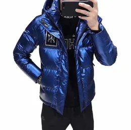 Jaquetas refletivas de luz azul Sier para homens estilo inverno elegante soprador com capuz pato jaquetas para casacos acolchoados frios exuberantes m2wM #