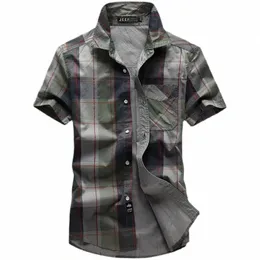 new Men Summer Short-sleeved Shirts Male Military Outdoor Plaid Tooling Shirts High Quality Man Cott Loose Shirts Size 5XL 940j#