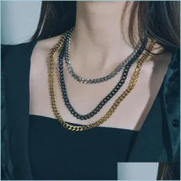 Collane con ciondolo Collana a catena in acciaio inossidabile per uomo Donna Curb Catene a maglie cubane Oro nero Colore argento Punk Girocollo Moda Hip-Ho Dhrjz