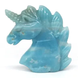 Skulpturen 5,1 cm große Einhorn-Statue, natürlicher Edelstein, Amazonit-Kristall, geschnitzter Reiki-Heilstein, Figur, Heimdekoration, Dekoration, Urlaubsgeschenk