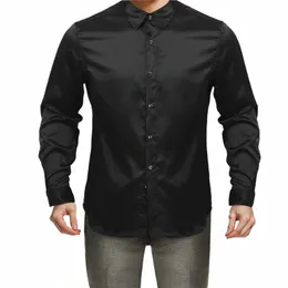 high Quality Silk Satin Shirt Men Chemise Homme 2018 Casual Lg Sleeve Slim Fit Men's Dr Shirts Busin Wedding Male Shirt M526#