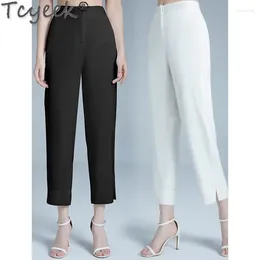 Женские брюки, лето 2024, тонкие женские брюки из 95% тутового шелка до щиколотки, женская одежда, элегантные брюки со средней талией