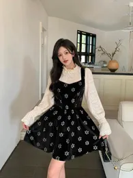 Casual Dresses Women's Encounter Seoul Flower Velvet Waist Small All Matching Autumn And Winter Fat Girl Slimming Dress