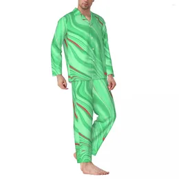 Casa roupas pijamas masculino curva verde lazer pijamas impressão abstrata 2 peças conjunto casual manga longa quente terno de grandes dimensões