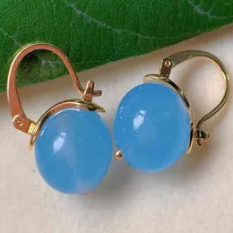 Dangle Earrings 12mm Fashion Natural Blue Round Aquamarine Gold Ear Hook Unisex Drop Bridal Office Casual Silver Modern Hoop Women Platinum