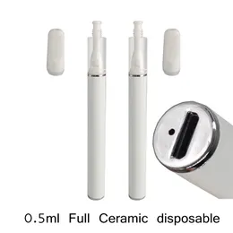 0,5 ml Full keramisk engångsvape Pen 320mah Uppladdningsbar batterifabriksavstånd Försäljning Tom förångarenhet All-ceramiska pennor