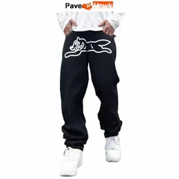 Ropa Dog Print Jens Men Y2K Hip Hop Baggy Joggers Dżinsy Pants Streetwear Prosty gotycka dżins