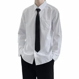 2023 Autumn Men French Dr Shirt Solid Color New White LG Sleeve Casual Butts Manliga varumärke Skjortor Regelbundet passar kläder A12 G3IH#