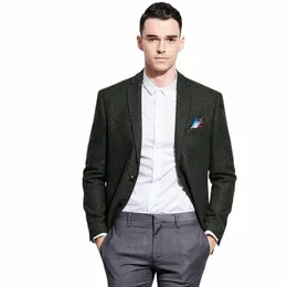 Mężczyźni Blazer Spring Autumn Nowe przybysze Slim Fit 50% wełniany marka męska kurtka blezer busin chodzący chłopak ojciec prezent gruby xs 21mh#