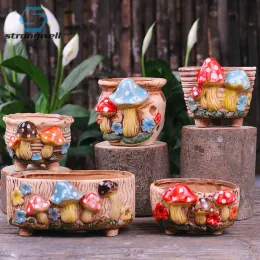 المزارعون Strongwell Home Decoration Planter Mushroom Stoneware Flower Flower Pot Bot Wootric Fintage Vintage Handicrafts