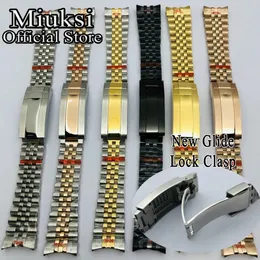 Miuksi 20mm Silver Black Gold Armband Slide Glide Lock Clasp 904L Rostfritt stål Rem Fit Watch Case Band 240314