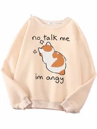 Felpe femminili No Talk Me Cute Angy Cat Stampa Top Donna Harajuku Oversize Lg-Sleeve Kawaii Animal 2022 New Lady Felpa s02A #