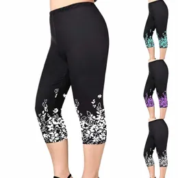 Yaz Yeni Sıradan Spor Yoga Capri Kadınlar Artı Boyut Çiçek Baskı Taytlar Elastik Bel Kırpılmış Pantolon Bayanlar Leisure Jegging O4E5#