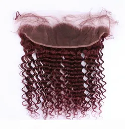 Deep Wave 99J Wine Red Ear to Ear 13x4 Lace Frontal Frontal Closure Virgin Brazilian Burgundy Human Hair Frontals Full Lace Wavy6288681