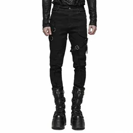 punk RAVE Men's Punk Black Elastic W Lg Pants Gothic Fi Casual Motocycle Party Club Trousers Men Streetwear x1Vn#