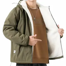 Inverno nova jaqueta masculina de lã de cordeiro quente à prova de vento impermeável correndo jaquetas casual versátil casal parka com capuz casaco de inverno f7bh #