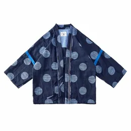 Japonês Vintage Wed Bordado Indigo Jaqueta Homens Primavera Outono Nova Manga Fina Raglan Fios Tingidos Robe Casual Cardigan Casaco c56k #