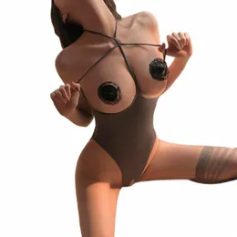 Frauen Exotische Teddies Dessous Freiliegende Brustwarzen Offener Schritt Durchsichtiger Rücken Babydoll Catsuit Trikot für Clubwear-Kostüme y0Ht #