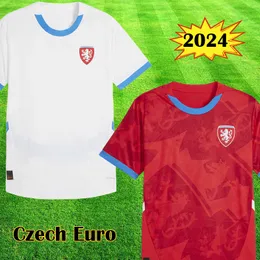 2024 Tjeckisk Euro Soccer Jerseys Home Away Tjeckien National Football Team Kits Men toppar Skjortor uniformer uppsättningar röda toppar vit tröja