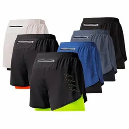 men's Running Shorts Quick-drying Fitn Black Double Layer Shorts Men New Sport Workout Training Bodybuilding Short Pants q8SR#