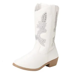 Boots Unishuni Kids Cowgirl For Girls Western Round Toe Boot With Walking Heel Fashion White Spring Autumn Children 230811 Drop Delive Dh7Dy