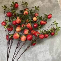 Decorative Flowers One Artificial Poemgranate Fruit Stem Fake Greenery Plant Tree Branch For Wedding Centerpieces Floral Decoration