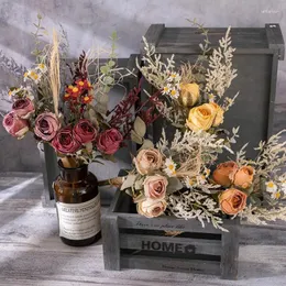 Декоративные цветы искусственные сухой сгоревшая розовая букет Свадебная с цветом