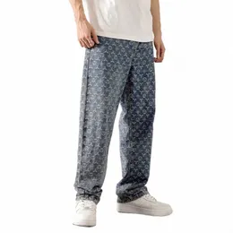 FI Men szerokie nogi dżinsy Drukuj streetwear Hip Hop Proste workowate dżinsowe Trend Spodnie męskie spodnie marki 2023 Autumn Nowe 98lc#