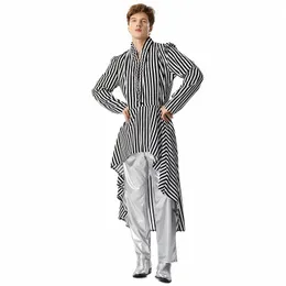 Fi Men不規則なシャツStriped VネックLGスリーブルーズカジュアルLGスタイルシャツ男性2023ストリートウェアカミサS-5XLインカンK1CY＃