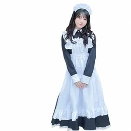 Czarno -biała klasyczna pokojówka Dr Japońska mundurek słodki codzienny strój anime appar lolita miss cafe cosplay kostium u6kq#