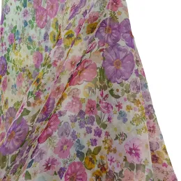 Tecido 3/5/10 jardas Tecido floral de organza vintage para vestidos de verão Pano de costura transparente com estampas de flores