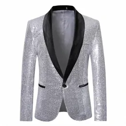 chaqueta de lentejuelas brillantes para hombre, Chaqueta de traje de moda para Club nocturno, actuacies escenario DJ, abrigo fiesta boda e6KE#