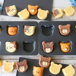 Muffin japonês madeleine torrada bolo molde 6 cavidade de aço inoxidável bonito urso gato forma feijão vermelho pães cozimento bakeware 240325