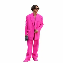 Fi Rose Male Suit 2 -częściowy szczyt High Street Peak Four -Bedeed Stroje Chic Casual Party Wedding Suits for Men 2023 H01O#