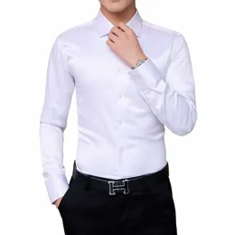 Plus storlek 5xl 2024 Nya mäns lyxskjortor Bröllop Dr LG Sleeve Shirt Silk Tuxedo Shirt Men Mercerized Cott Shirt F8ov#