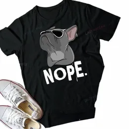 재미있는 창조적 인 Nope Lazy Frenchie for French Bulldog Dog O-Neck Tshirt 남자 여자 캐주얼 짧은 슬리브 스트리트웨어 코트 탑 A2ew#