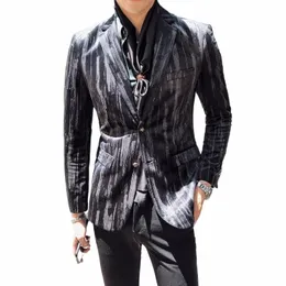 Boutique Men's Fi Busin Slimming Trend Show Dr British Style Gentleman Leisure Hot Print Officiating Wedding Blazer M4CF#