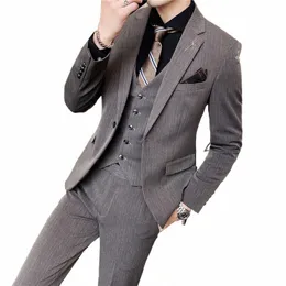 Suit Erkekler Busin Sıradan Üç Parçalı Resmi Kore Tarzı Kore tarzı Slim Groomsman Groom Düğün Dr Dr Men N7WP#