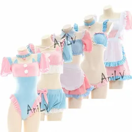 anilv Anime Lolita Girl Maid Series Pajamas Swimsuit Costume Women Carto Cute Kawaii Student Pink Blue Lingerie Set Cosplay o48h#