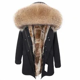 2022 Winter Black Parka Khaki Natural Real Four Jacket Coats 남자 Fi Real Rabbit Fur Liner Coat LG Parkas S77X#