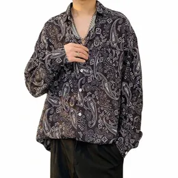 Bandana Print Shirt Men Poliester Casual Shirt Man Turn Kołnierz wiosna letnia odzież Oważna hip hop punk odzieży 2023 L2LM#