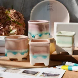 Ekiciler Nordic Glaze Seramik Saksı Yaratıcı Mini Bitki Etli Sakslar Macetas de Ceramica Ev Dekoru De Fleur Balkon Süslemeleri